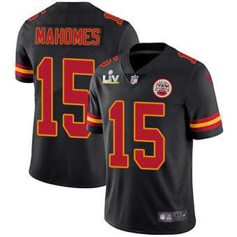 Super Bowl LV 2021 Men Kansas City Chiefs 15 Patrick Mahomes Black Jersey